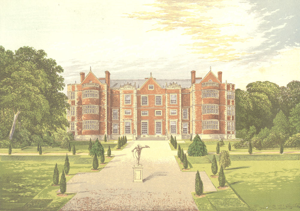 BURTON-AGNES HALL, Burlington, Yorkshire (Boynton, Baronet) 1890 old print